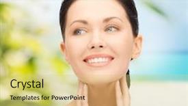  Presentation with anti age - Audience pleasing theme consisting of creme anti age - beauty and eco cosmetology concept backdrop and a yellow colored foreground