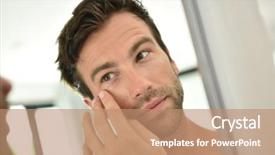  Presentation with face scrub cream - Presentation theme consisting of creme anti age - handsome man applying facial cream background and a coral colored foreground