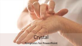  Presentation with hand to hand - Beautiful PPT theme featuring creme anti age - senior woman applying hand cream backdrop and a coral colored foreground