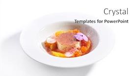  Presentation with creme caramel dessert - PPT theme featuring creme-brulee-close-up-french background and a white colored foreground