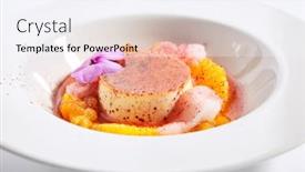  Presentation with creme caramel dessert - PPT theme with creme-brulee-close-up-french background and a sky blue colored foreground