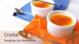  Presentation with napkin - PPT theme consisting of creme brulee dessert on napkin background and a gold colored foreground