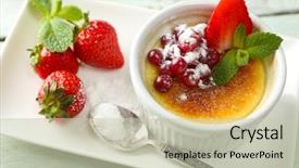  Presentation with creme caramel dessert - Audience pleasing slide set consisting of creme brulee dessert with fresh backdrop and a  colored foreground