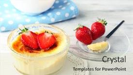  Presentation with strawberry - Colorful presentation enhanced with creme brulee dessert with fresh backdrop and a lemonade colored foreground