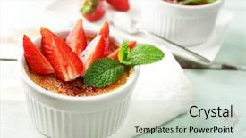  Presentation with fresh strawberry glass of berry - Amazing slide set having creme brulee dessert with fresh backdrop and a soft green colored foreground
