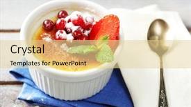  Presentation with dessert - Slide set having creme brulee dessert with fresh background and a  colored foreground