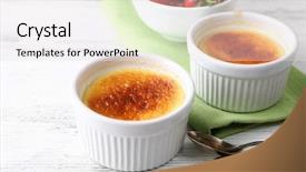  Presentation with strawberry - Colorful presentation design enhanced with creme brulee dessert with fresh backdrop and a light gray colored foreground