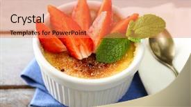  Presentation with dessert - Audience pleasing presentation design consisting of creme brulee dessert with fresh backdrop and a coral colored foreground