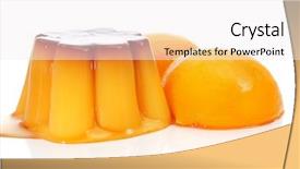  Presentation with syrup - Cool new presentation design with creme caramel and peach in syrup on a white background backdrop and a white colored foreground