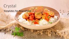  Presentation with rice - Colorful theme enhanced with creole-dish-rougail-saucisse backdrop and a coral colored foreground