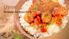  Presentation with rice - Beautiful presentation theme featuring creole-dish-rougail-saucisse backdrop and a coral colored foreground