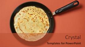  Presentation with pancake - Presentation design with crepe closeup thin pancake on a frying pan brown background background and a red colored foreground