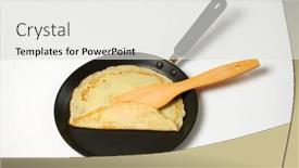  Presentation with pancake - Beautiful presentation design featuring crepe closeup thin pancake on a frying pan white background backdrop and a light gray colored foreground