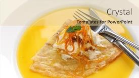  Presentation with dessert - PPT theme enhanced with crepes-suzette-french-dessert background and a lemonade colored foreground