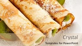  Presentation with kiwi - Audience pleasing PPT layouts consisting of crepes with kiwi and cream on white background backdrop and a coral colored foreground
