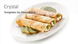  Presentation with kiwi - Colorful PPT theme enhanced with crepes with kiwi and cream on white background backdrop and a white colored foreground