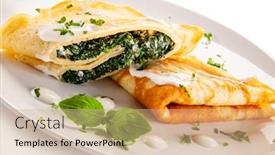  Presentation with feta cheese - Slides featuring crepes-with-spinach-and-feta background and a coral colored foreground