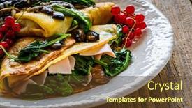  Presentation with spinach - Presentation theme with crepes-with-spinach-fried-mushrooms background and a tawny brown colored foreground