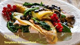  Presentation with spinach - Presentation theme consisting of crepes-with-spinach-fried-mushrooms background and a tawny brown colored foreground