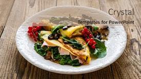  Presentation with spinach - PPT theme consisting of crepes-with-spinach-fried-mushrooms background and a coral colored foreground