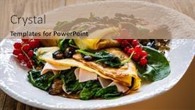  Presentation with spinach - Presentation consisting of crepes-with-spinach-fried-mushrooms background and a coral colored foreground
