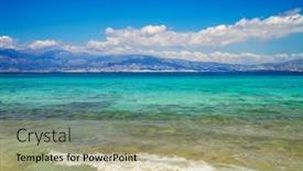  Presentation with greece blue - Presentation theme with crete-island-seascape-background-greece background and a mint green colored foreground