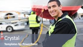  Presentation with airplane cash - PPT layouts featuring crew - confident male worker smiling while background and a gray colored foreground