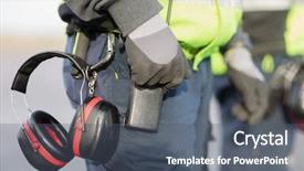  Presentation with ear - Slides having crew - midsection of worker with ear background and a gray colored foreground