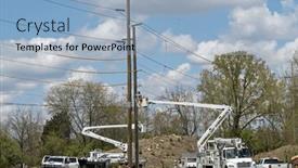  Presentation with electric pole - PPT layouts enhanced with crew-works-on-electric-utility background and a light blue colored foreground