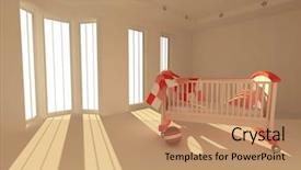  Presentation with kids room children smile - Theme with baby crib - children's bed in an empty background and a coral colored foreground