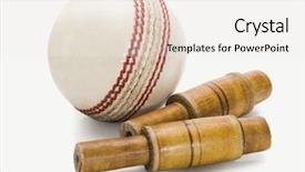  Presentation with cricket - PPT theme consisting of cricket ball and bail background and a sky blue colored foreground