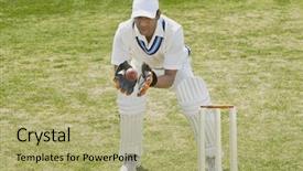  Presentation with cricket - Amazing slides having cricket wicketkeeper catching a ball backdrop and a mint green colored foreground