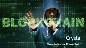  Presentation with hacking - Slide deck with crime - hacker hacking cryptocurrency in blockchain background and a ocean colored foreground