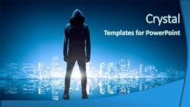  Presentation with crime - Colorful PPT theme enhanced with crime - silhouette of man in hoody backdrop and a navy blue colored foreground