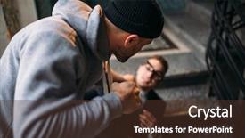  Presentation with street - Audience pleasing presentation theme consisting of crime - street theif commits a robbery backdrop and a tawny brown colored foreground