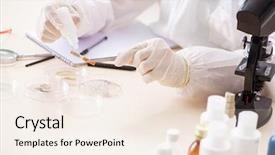  Presentation with lab - Theme with crime analysis - young expert criminologist working background and a sky blue colored foreground