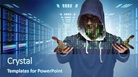  Presentation with system computer - Colorful slide set enhanced with crime data mining - hacker hacking corporate computer system backdrop and a ocean colored foreground