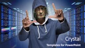  Presentation with system computer - Amazing PPT theme having crime data mining - hacker hacking corporate computer system backdrop and a ocean colored foreground