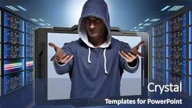  Presentation with system computer - Presentation theme enhanced with crime data mining - hacker hacking corporate computer system background and a ocean colored foreground