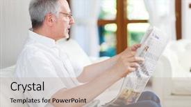  Presentation with newspaper - Slide set consisting of crime news - portrait of a mature man background and a soft green colored foreground