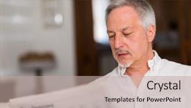  Presentation with crime - PPT theme with crime news - portrait of a mature man background and a mint green colored foreground