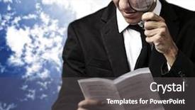  Presentation with looking glass - Amazing slide deck having crime news - portrait of handsome young man backdrop and a dark gray colored foreground