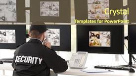  Presentation with security guard - Colorful PPT theme enhanced with crime prevention - male security guard talking backdrop and a tawny brown colored foreground