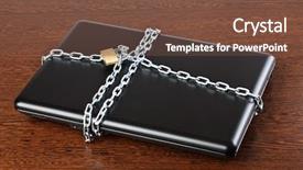  Presentation with crime prevention - Presentation theme having crime prevention - secured laptop on wooden background background and a tawny brown colored foreground