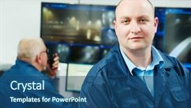  Presentation with video surveillance - Presentation having crime prevention - security executive chief in front background and a ocean colored foreground