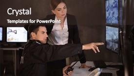  Presentation with security guards - Beautiful PPT theme featuring crime prevention - security guards working in surveillance backdrop and a tawny brown colored foreground