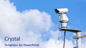  Presentation with surveillance - PPT theme featuring crime prevention - surveillance camera background and a sky blue colored foreground