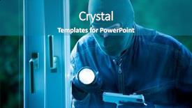  Presentation with crime - Presentation theme with crime rate - burglar breaks into a residential background and a teal colored foreground