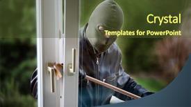  Presentation with crime - Presentation theme with crime rate - burglar breaks into a residential background and a  colored foreground