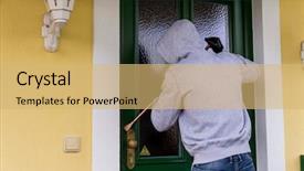  Presentation with crime - Amazing theme having crime rate - burglar on a doorstep backdrop and a  colored foreground